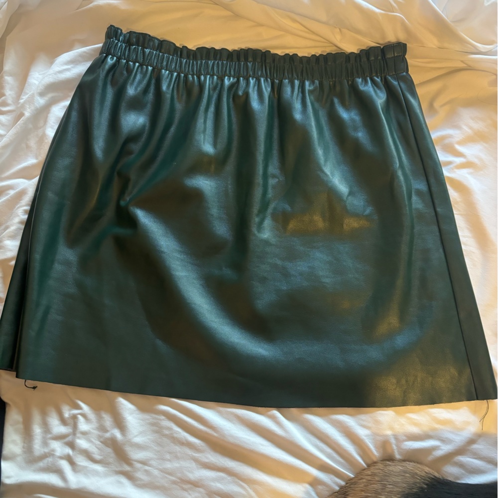 LOFT green faux leather skirt